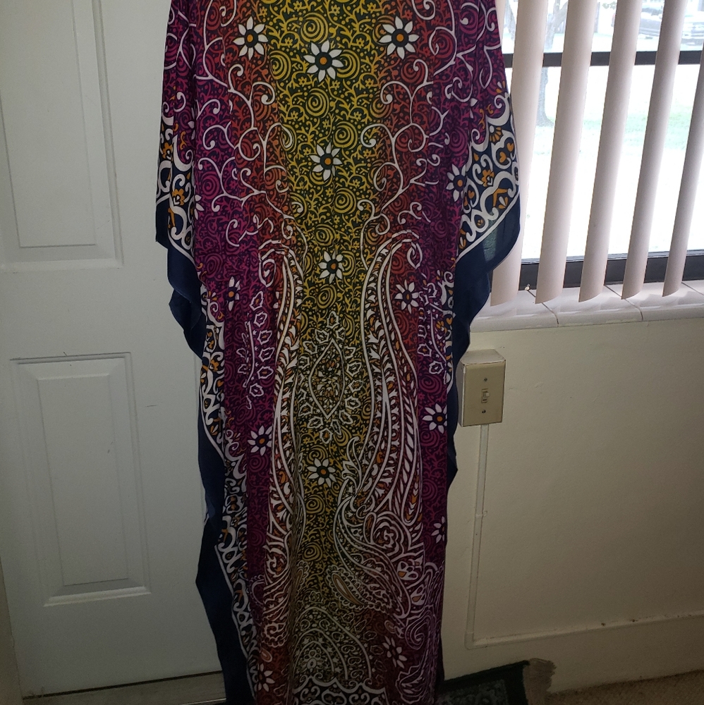 New Multicolored Floral Kaftan Abaya Coverup Dress - Picture 9 of 15